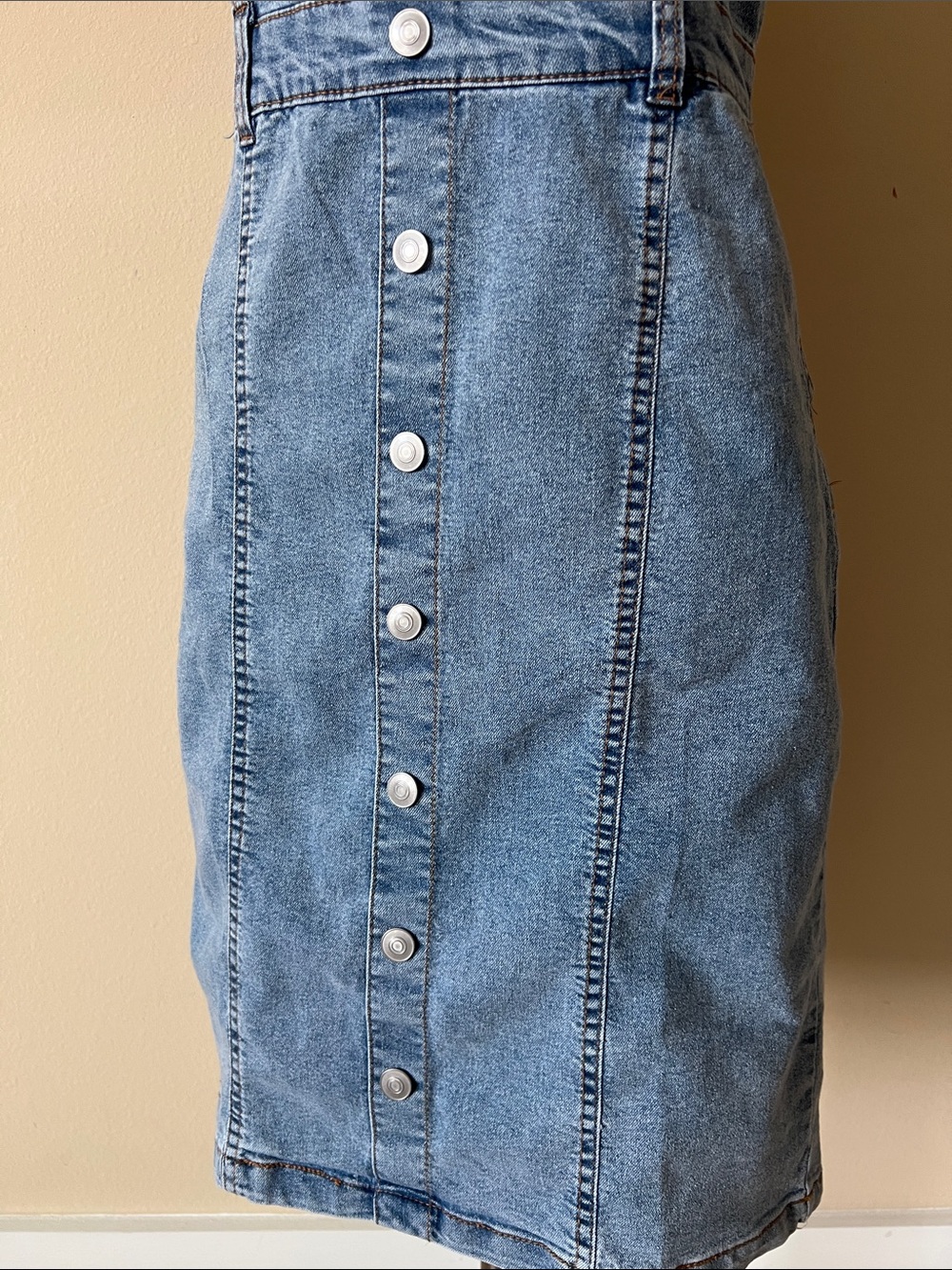 Active USA Light Blue Denim Button-Front Mini Dress - Picture 3 of 5